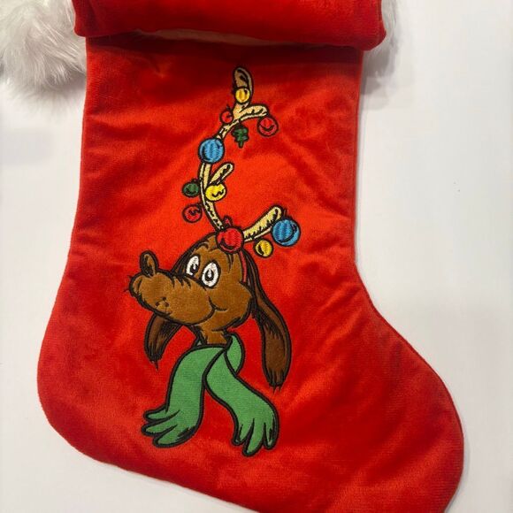 The Grinch Dr. Seuss 2 Pack Stocking Grinch Max Red Faux Fur Cuff NWT - Picture 5 of 7